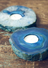 Agate Slab Tea-Light Candle Holder - Blue
