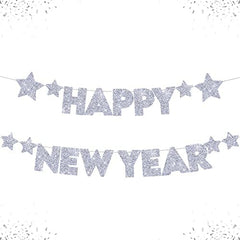 "HAPPY NEW YEAR" Gold/Silver Glitter Jointed Banner - 7ft.