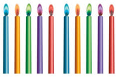 10 Colour Flame Birthday Candles & Holders