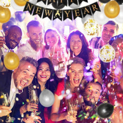 "HAPPY NEW YEAR" Flag Banner - Black & Gold, 7ft.