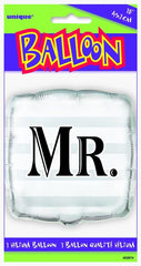 "MR." Wedding Silver Helium Foil Balloon - 18"