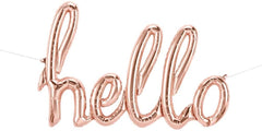 "hello" Rose Gold Script Foil Banner Balloon - 47"