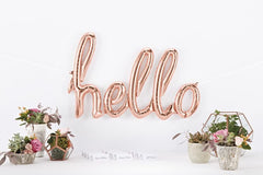 "hello" Rose Gold Script Foil Banner Balloon - 47"