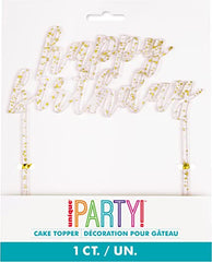 "happy birthday" Cake Topper - Clear with Gold Foil Flecks