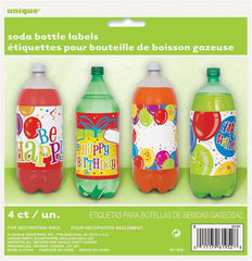 "Happy Birthday" Soda Bottle Labels - Pack of 4