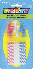 Assorted Striped Birthday Candles with Holders - Set of 30