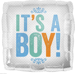 "IT'S A BOY!" Block Letters Cube Helium Foil Balloon - 18"