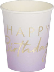 "Happy Birthday" Gold Foiled Lilac Ombre Cups - Pack of 8