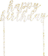 "happy birthday" Cake Topper - Clear with Gold Foil Flecks