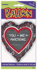 "You + Me" Valentine Heart Helium Foil Balloon - 18"