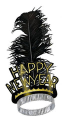 "HAPPY NEW YEAR" Tiara with Feather - Gold/Silver
