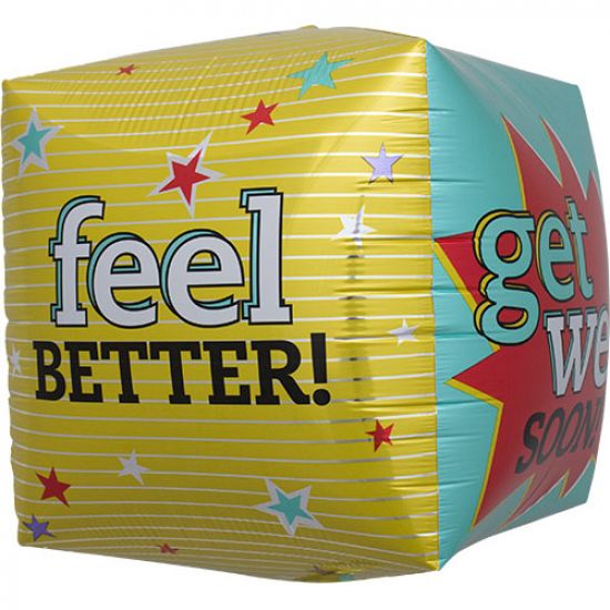"Get Well, Feel Better" Cube Helium Foil Balloon - 17"