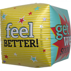"Get Well, Feel Better" Cube Helium Foil Balloon - 17"