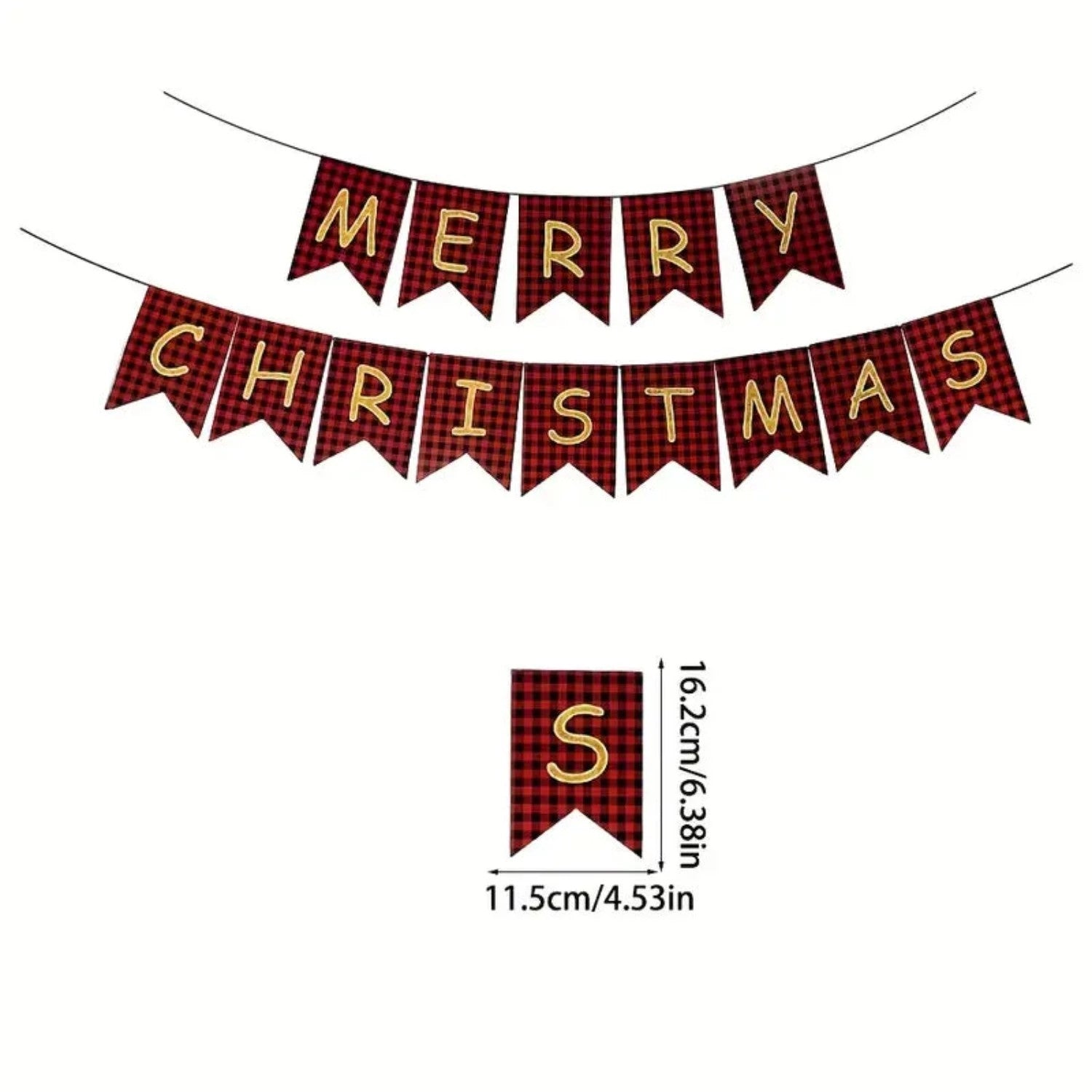 "MERRY CHRISTMAS" Banner,  Red & Black checkered - 9ft.