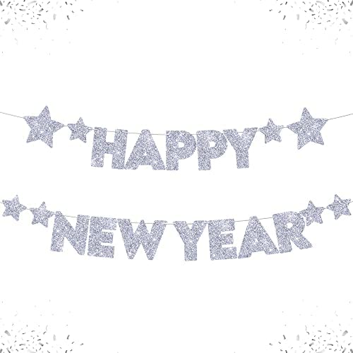 "HAPPY NEW YEAR" Gold/Silver Glitter Jointed Banner - 7ft.