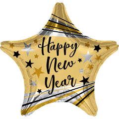 "Happy New Year" Bursts & Stars Foil Balloon - 18"