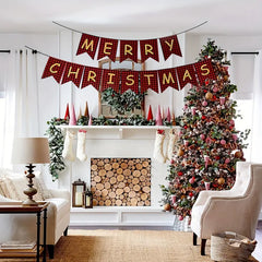 "MERRY CHRISTMAS" Banner,  Red & Black checkered - 9ft.