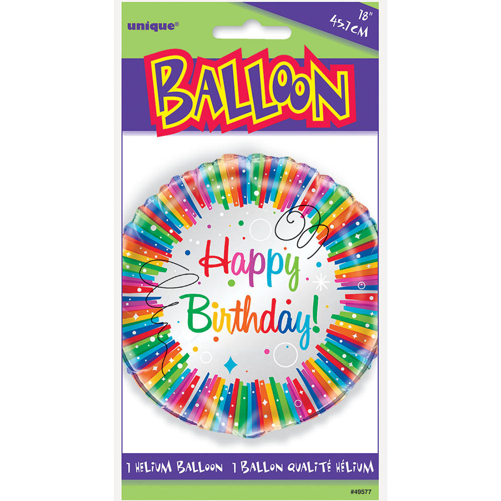 "Happy Birthday" Rainbow Ribbon Helium Foil Balloon - 18"