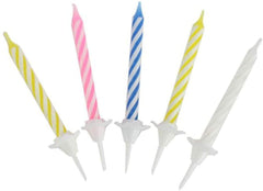 Assorted Striped Birthday Candles in Holders - Pack of 12