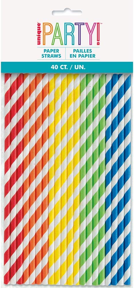 Assorted Colour Stripe Paper Straws - Pack of 40