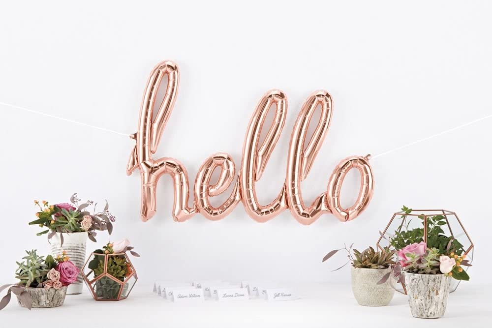 "hello" Rose Gold Script Foil Banner Balloon - 47"