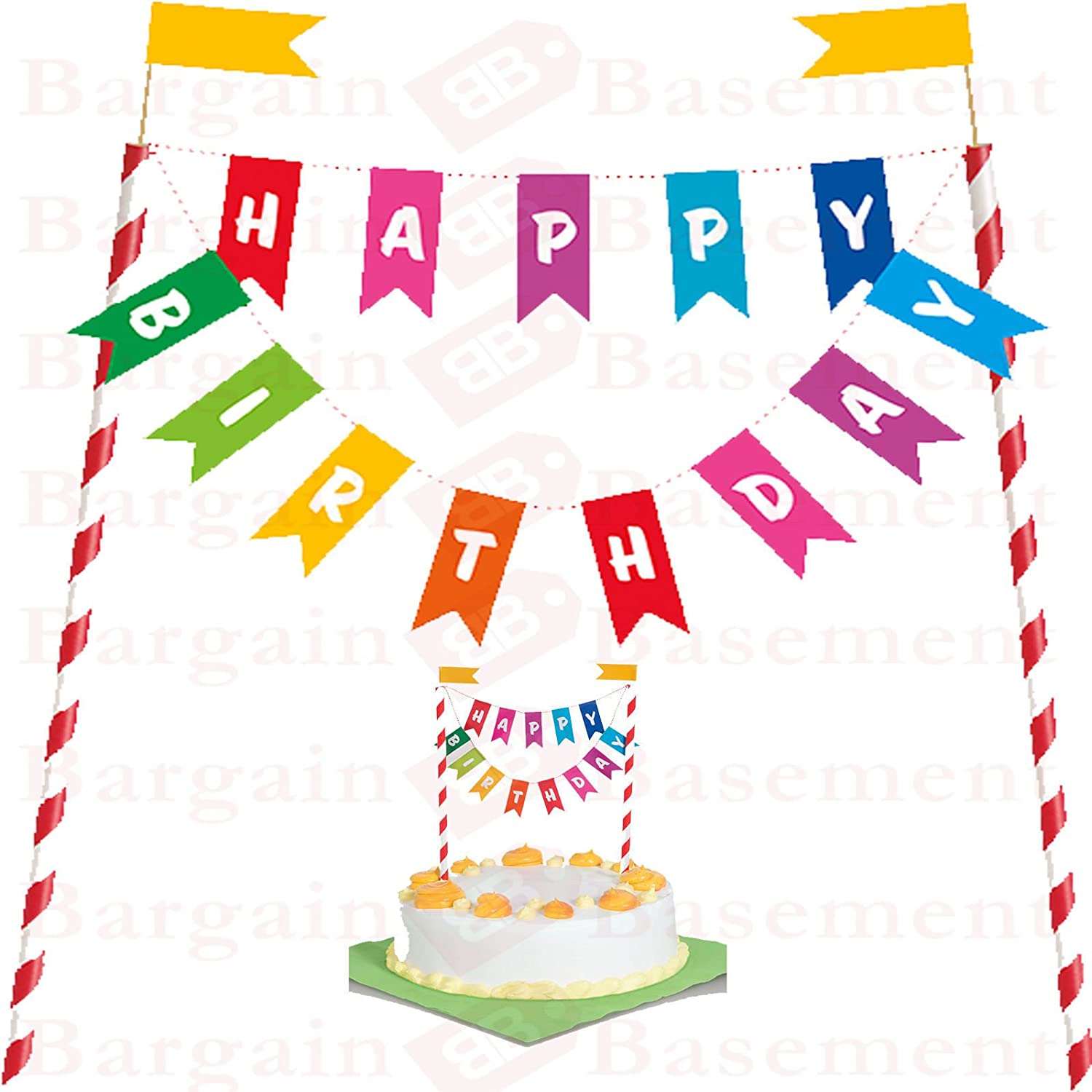 "Happy Birthday" Rainbow Cake Bunting Topper - 6"