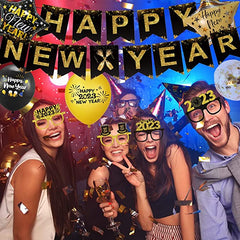 "HAPPY NEW YEAR" Flag Banner - Black & Gold, 7ft.