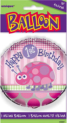 "Happy 1st Birthday" Ladybug Helium Foil Balloon - 18"