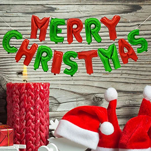 "MERRY CHRISTMAS" Foil Balloon Kit - Green & Red, 16"