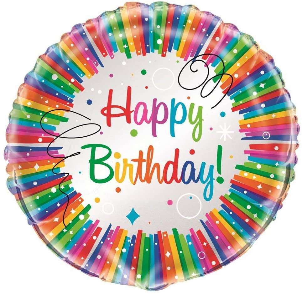 "Happy Birthday" Rainbow Ribbon Helium Foil Balloon - 18"