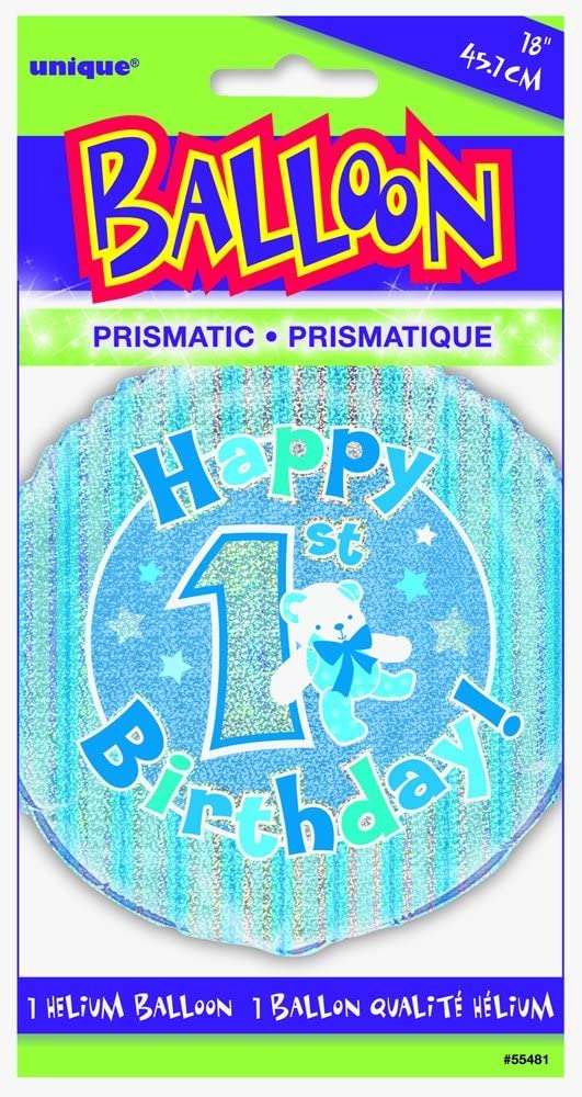 "Happy 1st. Birthday" Blue Prism Helium Foil Balloon - 18"