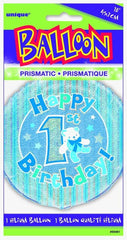 "Happy 1st. Birthday" Blue Prism Helium Foil Balloon - 18"