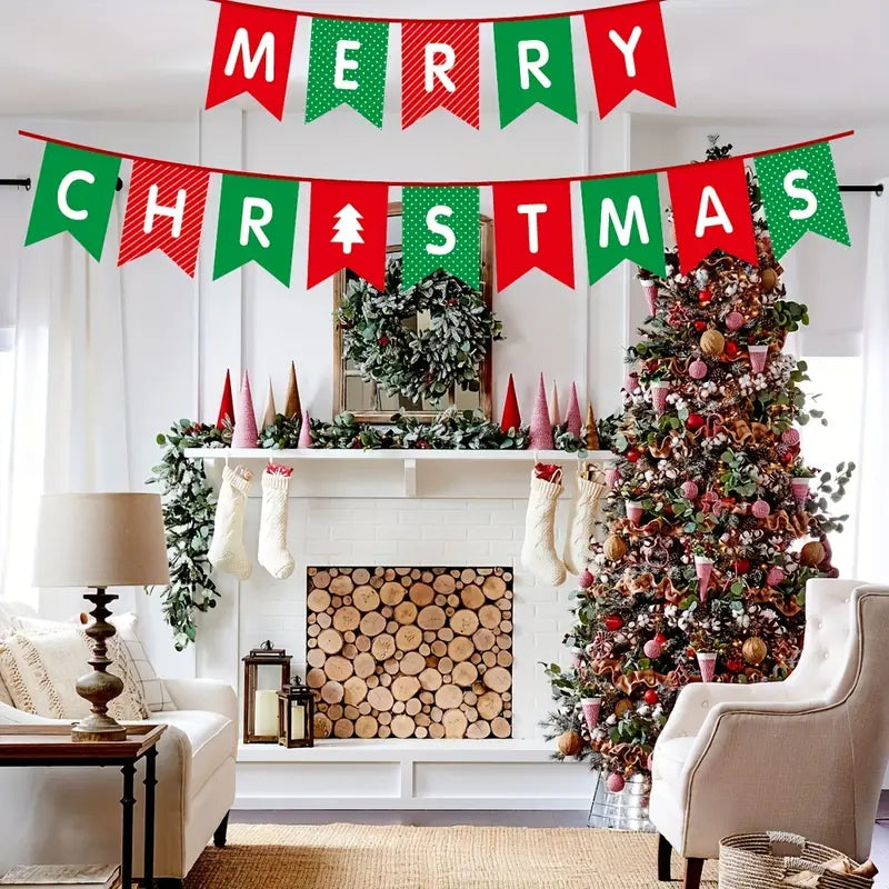 "MERRY CHRISTMAS" Banner,  Red & Green - 9ft.