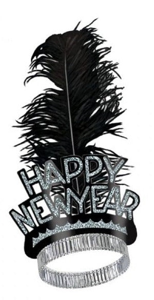 "HAPPY NEW YEAR" Tiara with Feather - Gold/Silver