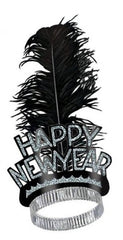 "HAPPY NEW YEAR" Tiara with Feather - Gold/Silver