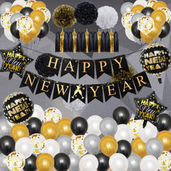 "HAPPY NEW YEAR" Flag Banner - Black & Gold, 7ft.