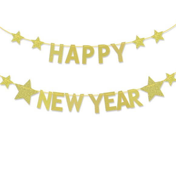 "HAPPY NEW YEAR" Gold/Silver Glitter Jointed Banner - 7ft.