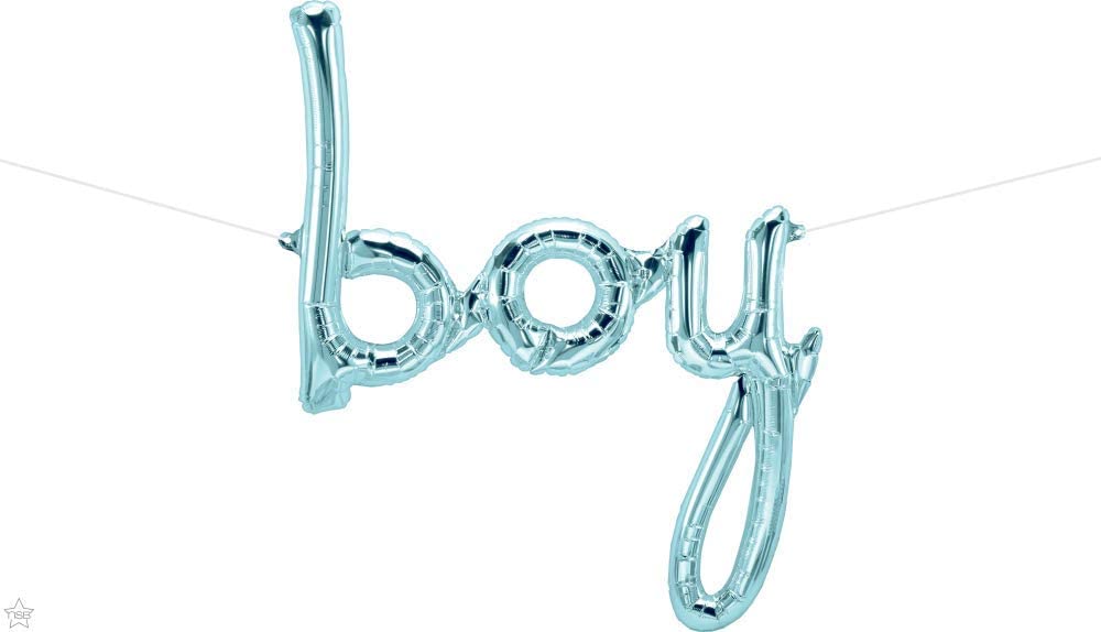 "boy" Pastel Blue Script Foil Banner Balloon - 42"