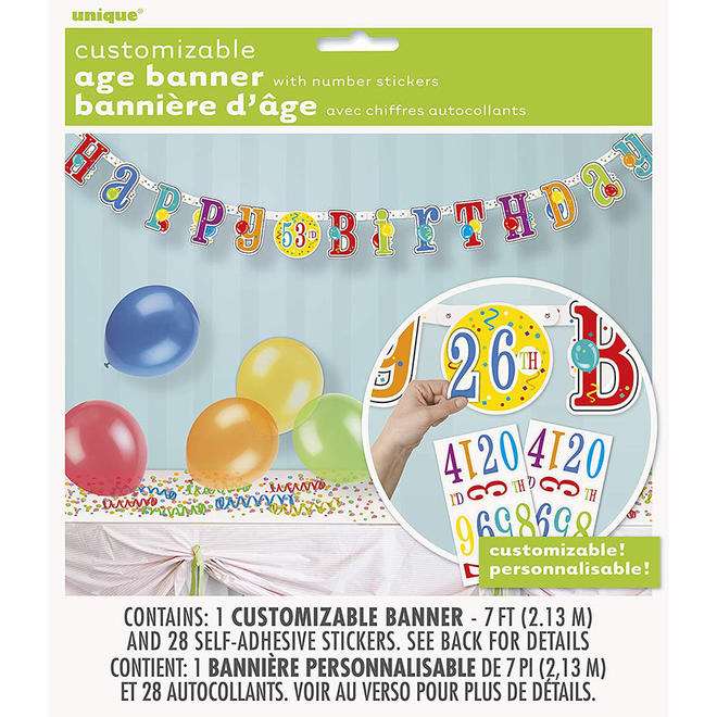 "Happy Birthday" Jointed Banner with Age Stickers - 7ft.