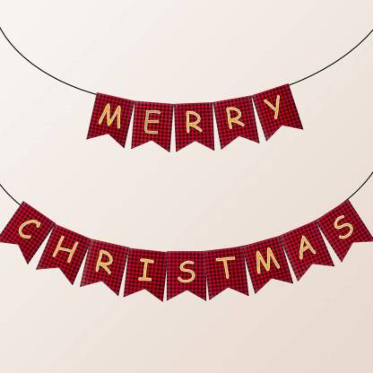 "MERRY CHRISTMAS" Banner,  Red & Black checkered - 9ft.