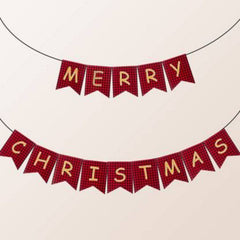 "MERRY CHRISTMAS" Banner,  Red & Black checkered - 9ft.