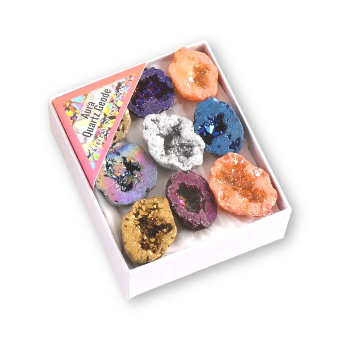 Aura Quartz Geodes in a Box (9 Pcs)
