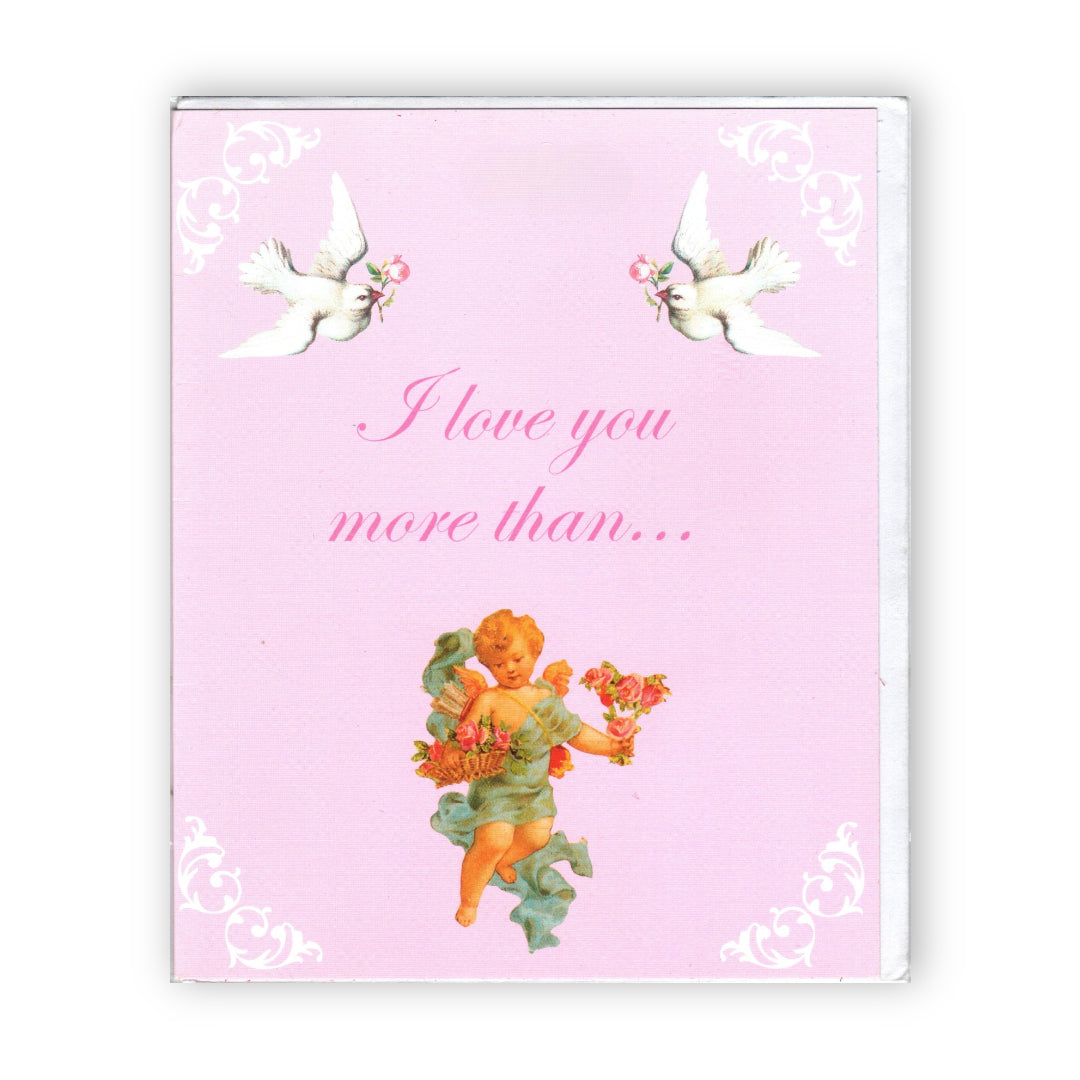 "I Love You More Than..." Vintage Angel & Doves Romantic - Card