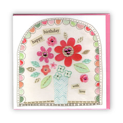 "Happy Birthday With Love" Gem Embellished Flowers - Card