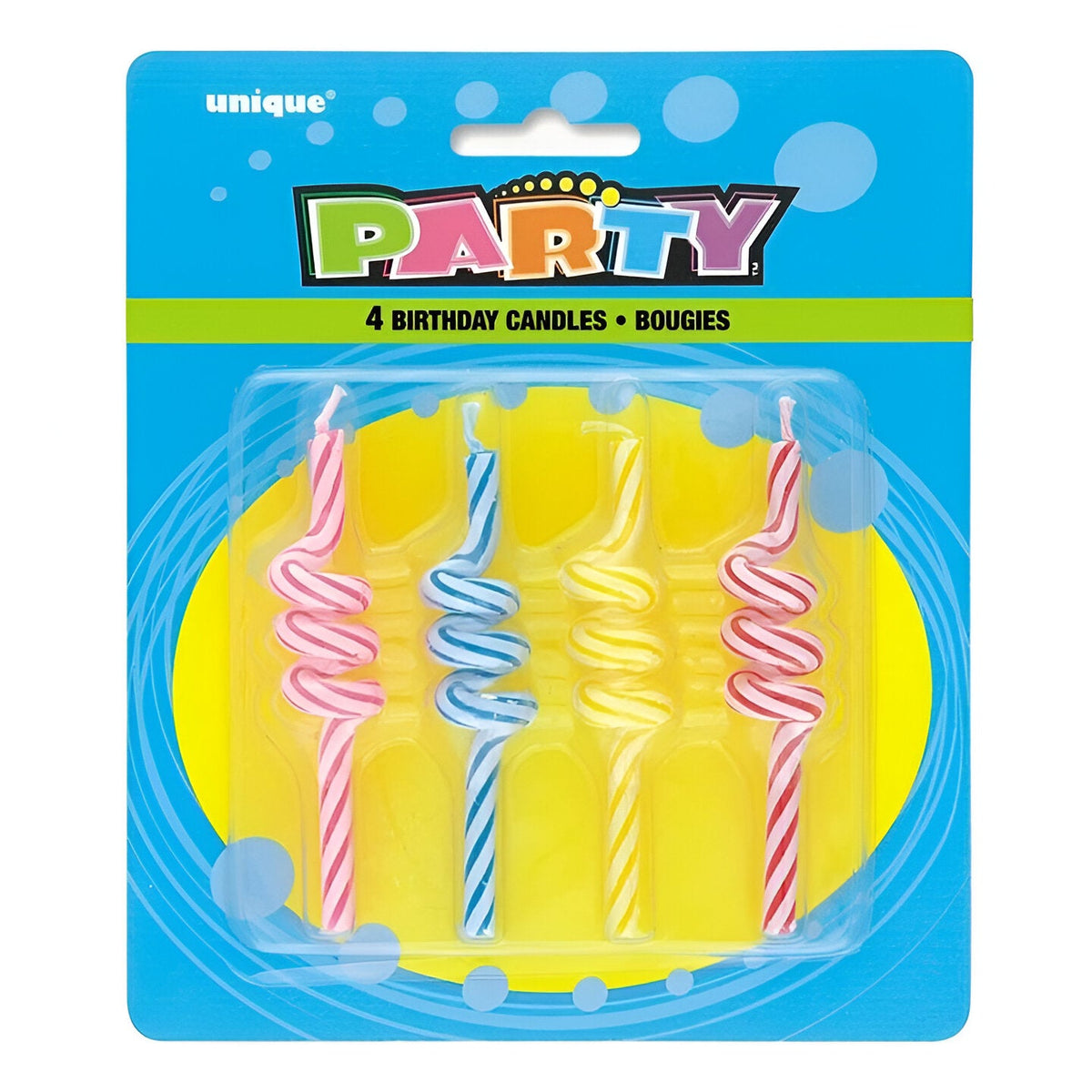 Assorted Striped Curly Birthday Candles - Pack of 4