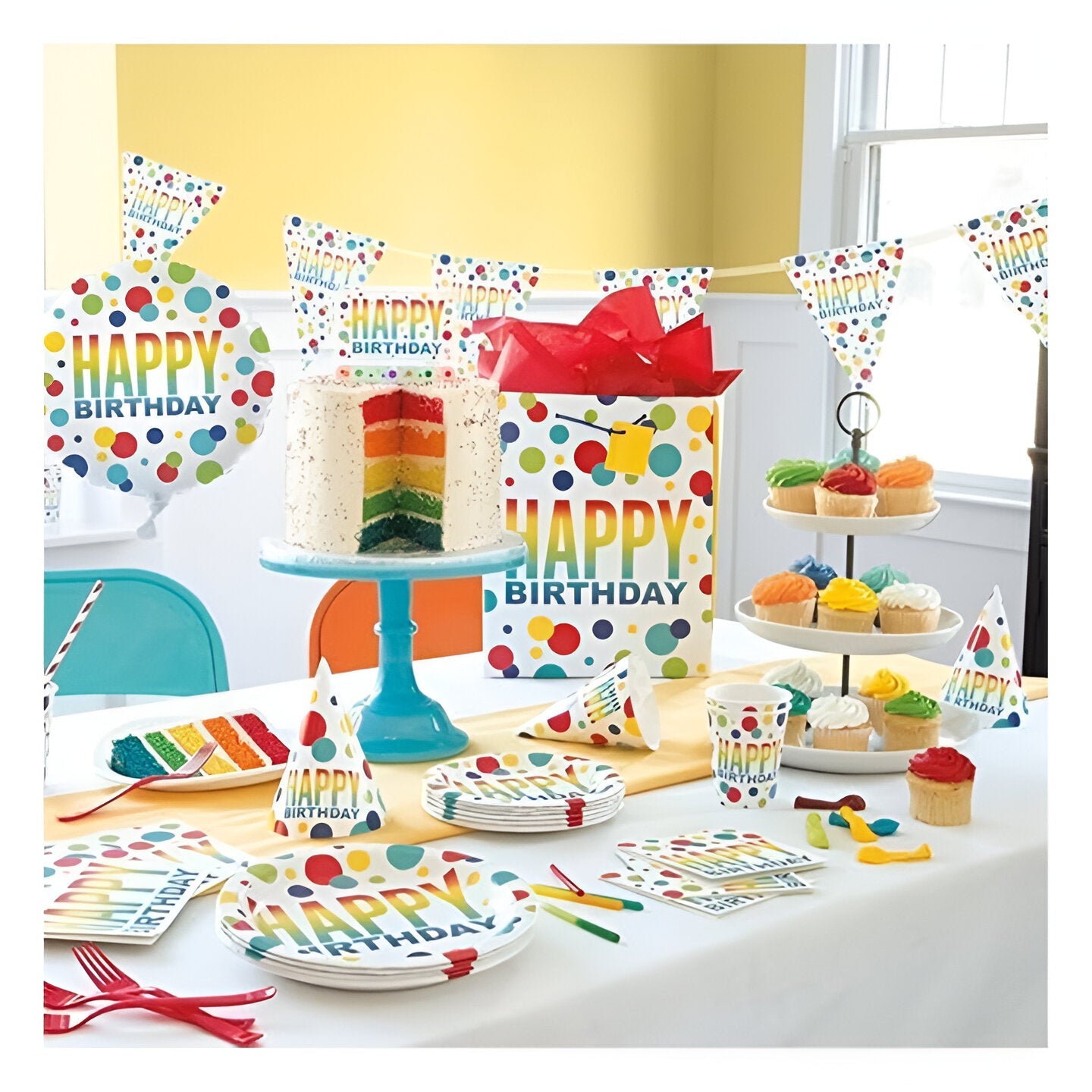 "Happy Birthday" Rainbow Spot Birthday Party Hat