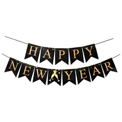 "HAPPY NEW YEAR" Flag Banner - Black & Gold, 7ft.