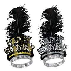"HAPPY NEW YEAR" Tiara with Feather - Gold/Silver