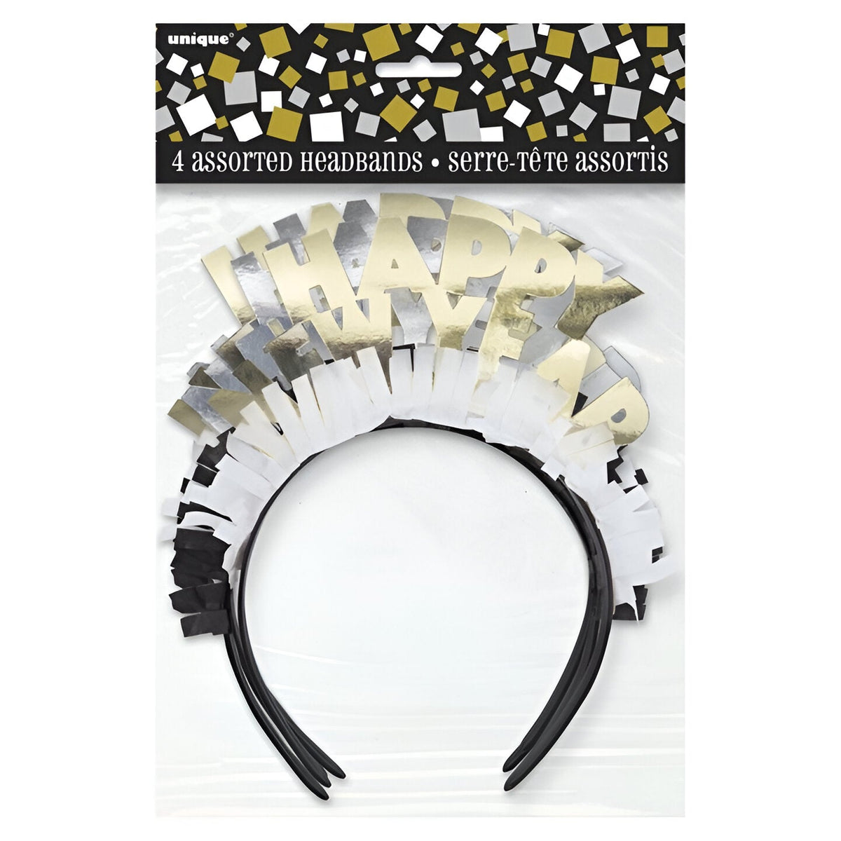 "Happy New Year" Headbands with fringe - Gold & Silver  (Pack of 4)