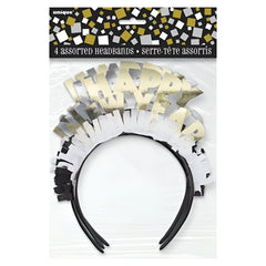 "Happy New Year" Headbands with fringe - Gold & Silver  (Pack of 4)